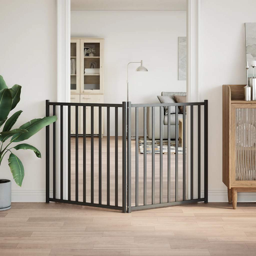 Portão p/ cães dobrável 2 painéis 160 cm abeto maciço preto