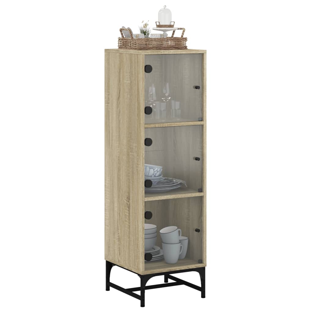 Aparador alto c/ portas de vidro 35x37x120 cm carvalho sonoma