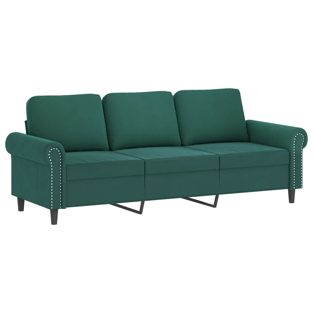 3 Pcs conjunto de sofás com almofadões veludo verde-escuro