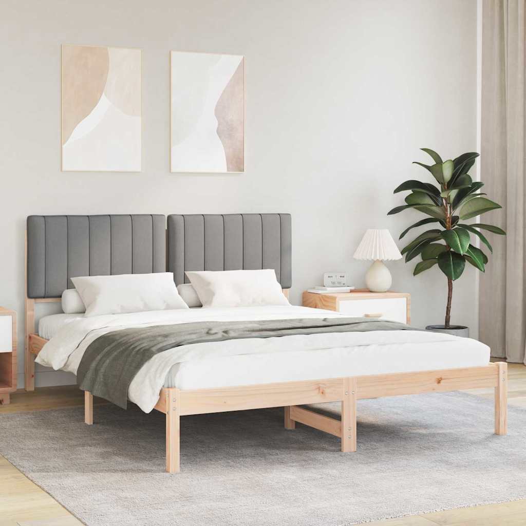 Estrutura de cama com cabeceira estofada cinzento-claro