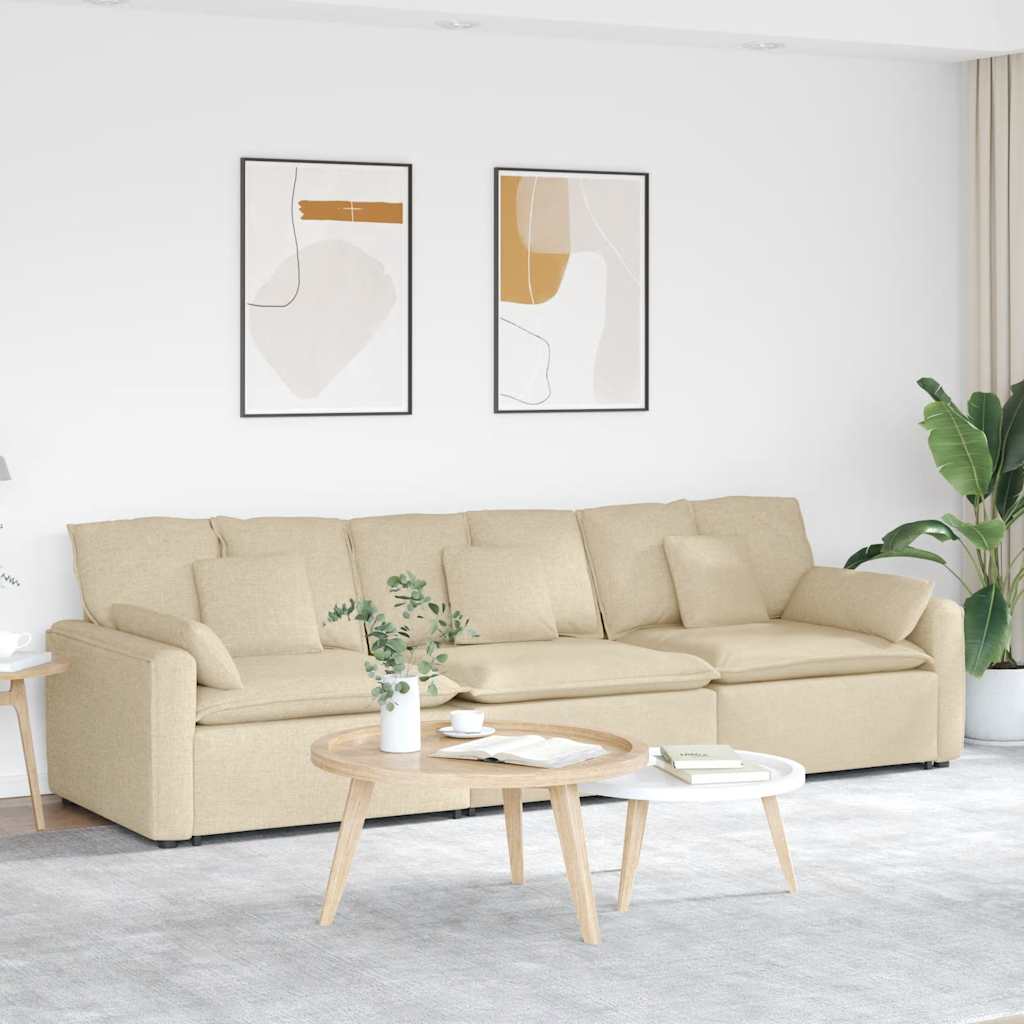 Sofá modular com almofadas creme