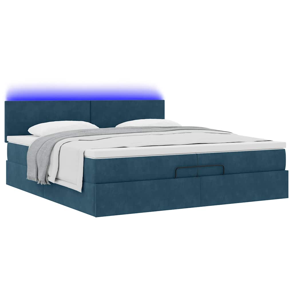 Cama otomana com colchões/leds 200x200 cm veludo azul-escuro