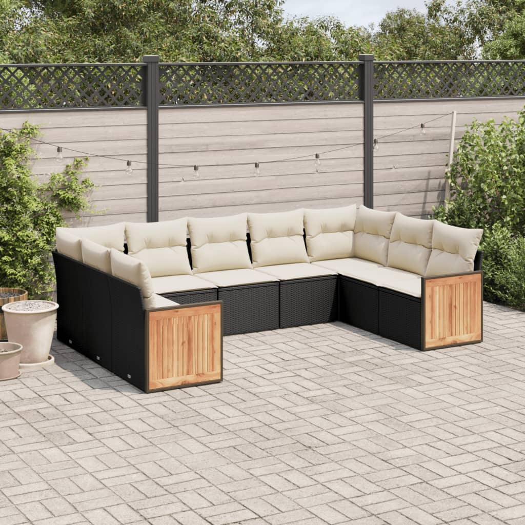 9 Pcs conjunto de sofás p/ jardim c/ almofadões vime PE preto