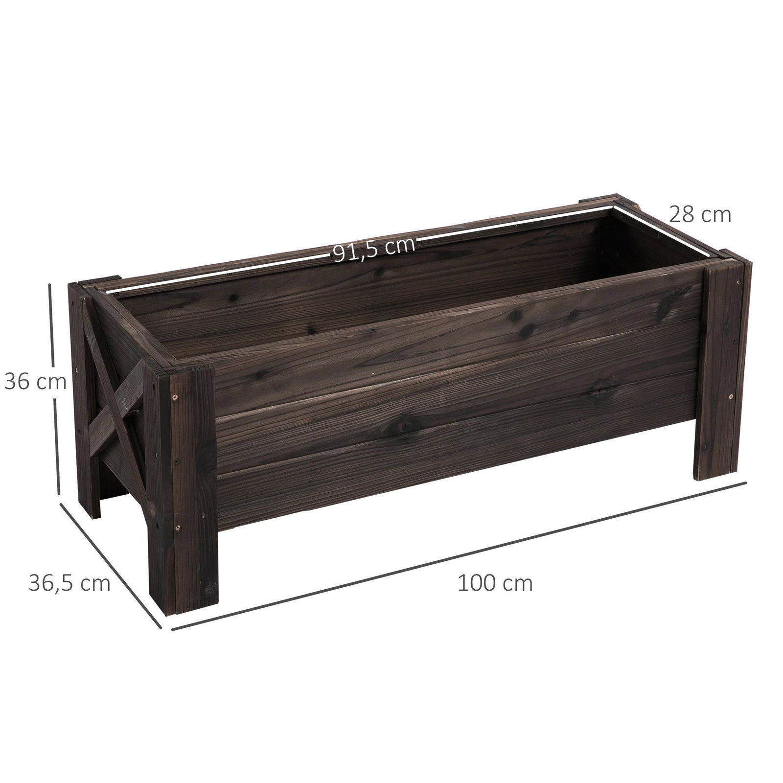 Horta vertical floreira de madeira retangular com pés para flores plantas cultivos 100x36,5x36cm marrom