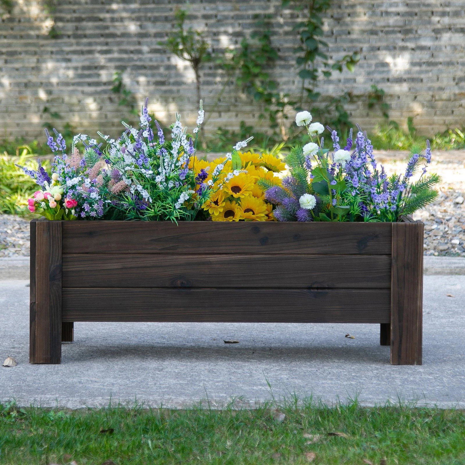 Horta vertical floreira de madeira retangular com pés para flores plantas cultivos 100x36,5x36cm marrom