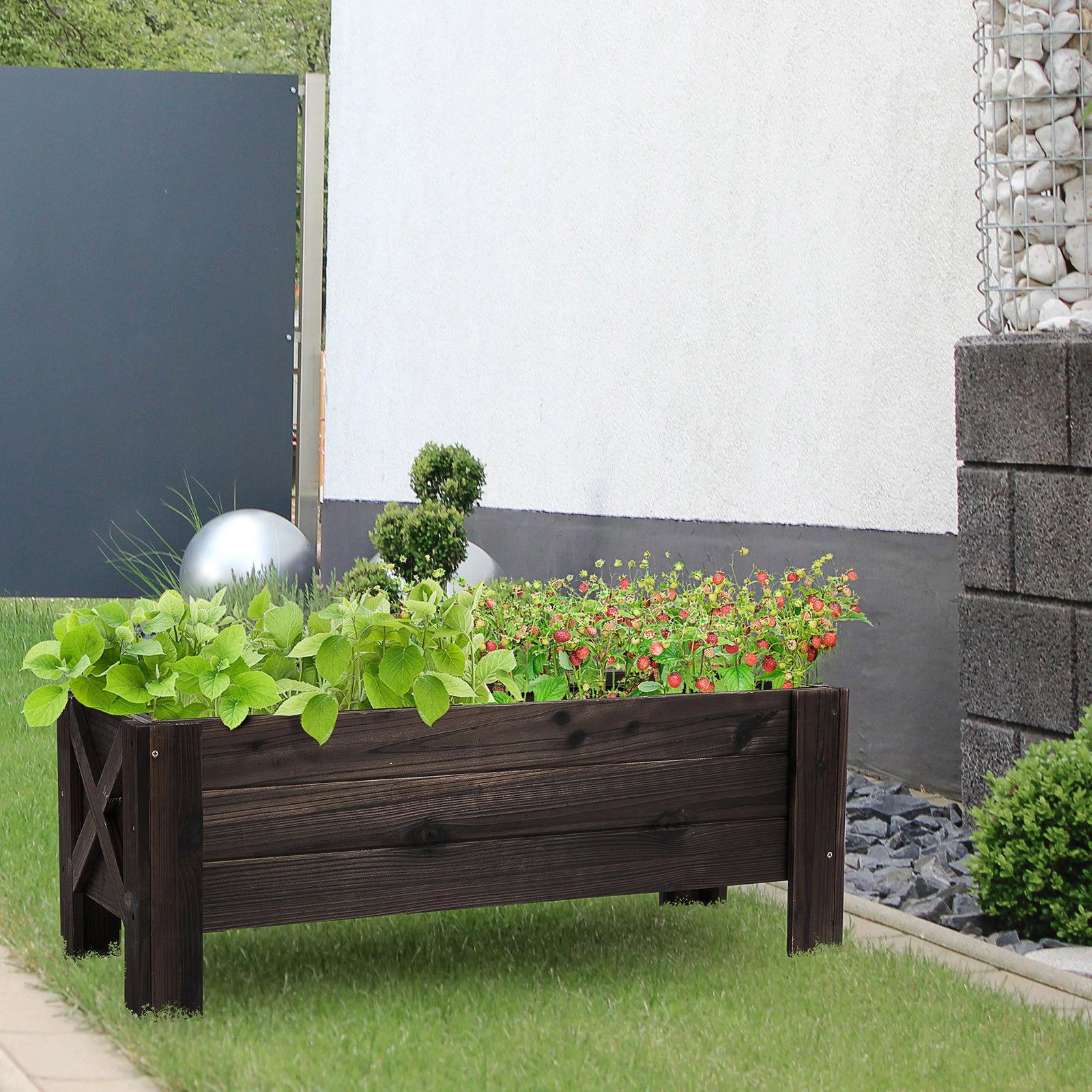Horta vertical floreira de madeira retangular com pés para flores plantas cultivos 100x36,5x36cm marrom