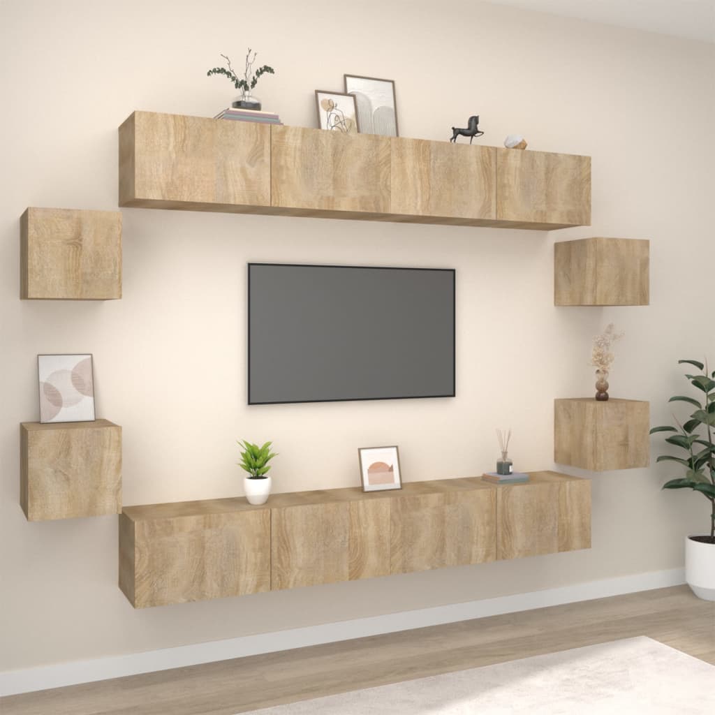 Conjunto móveis de TV 8 pcs madeira processada carvalho sonoma