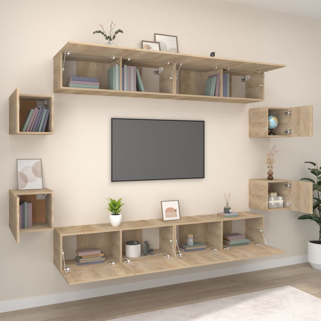 Conjunto móveis de TV 8 pcs madeira processada carvalho sonoma