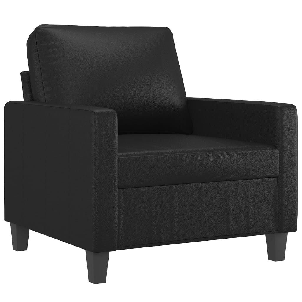 3 Pcs conjunto de sofás com almofadões couro artificial preto