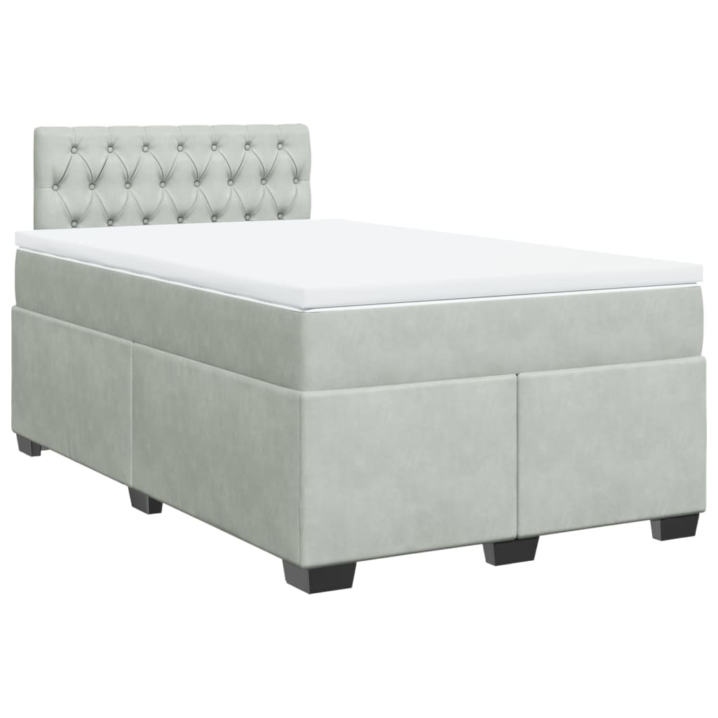 Cama boxspring c/ colchão 120x200 cm veludo cinzento-claro