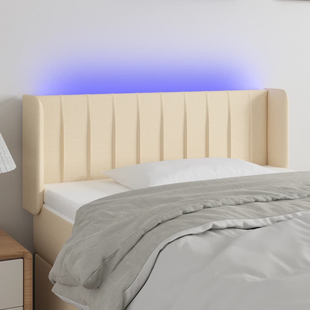 Cabeceira de cama c/ luzes LED tecido 83x16x78/88 cm cor creme