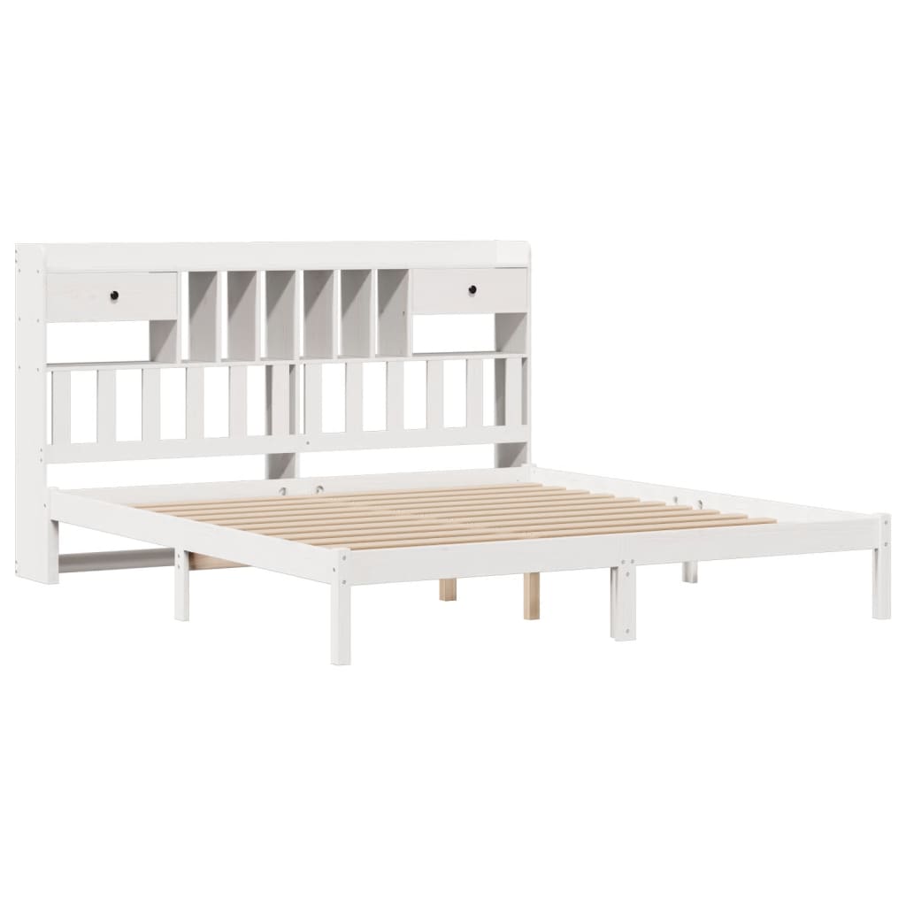 Cama com estante sem colchão 180x200 cm pinho maciço branco