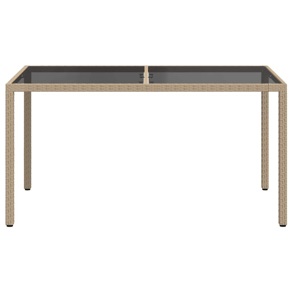 Mesa de jardim 150x90x75 cm vidro temperado e vime PE bege