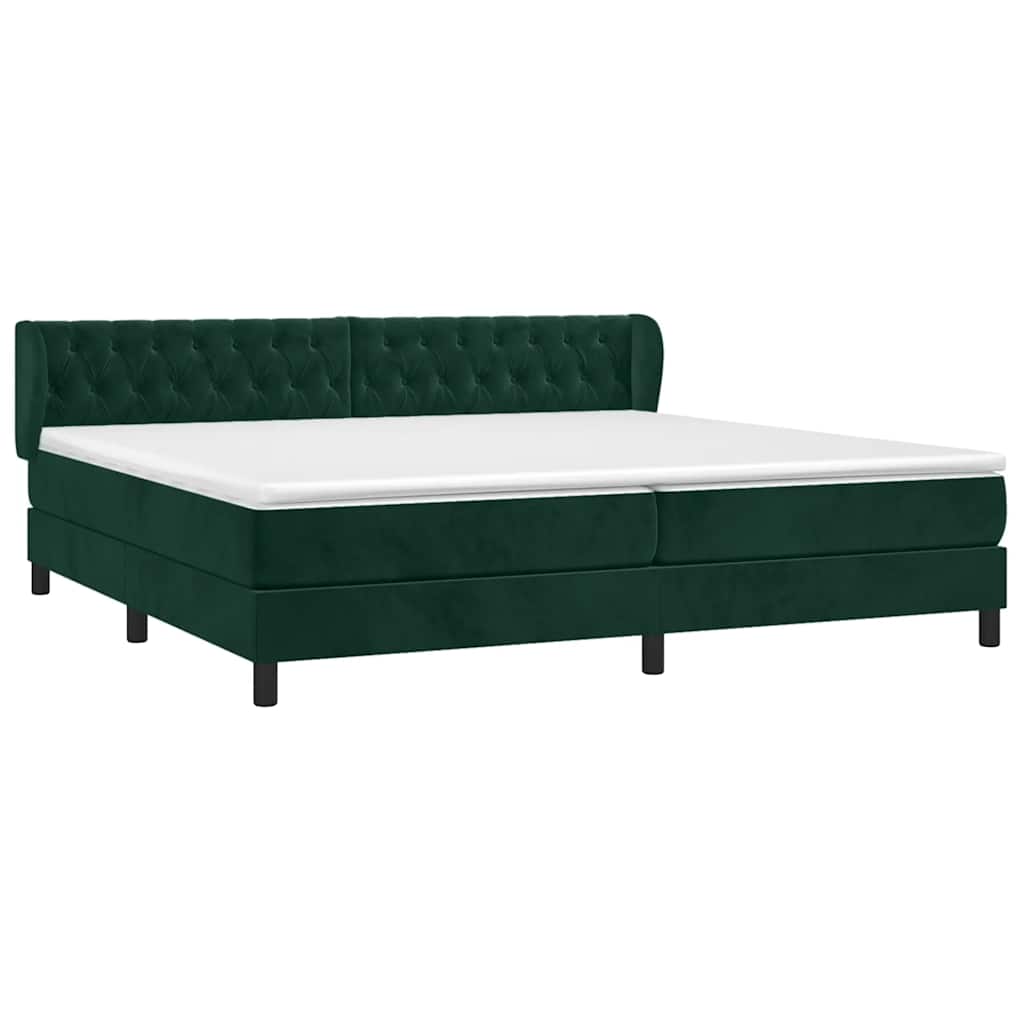 Cama com molas/colchão 200x200 cm veludo verde-escuro