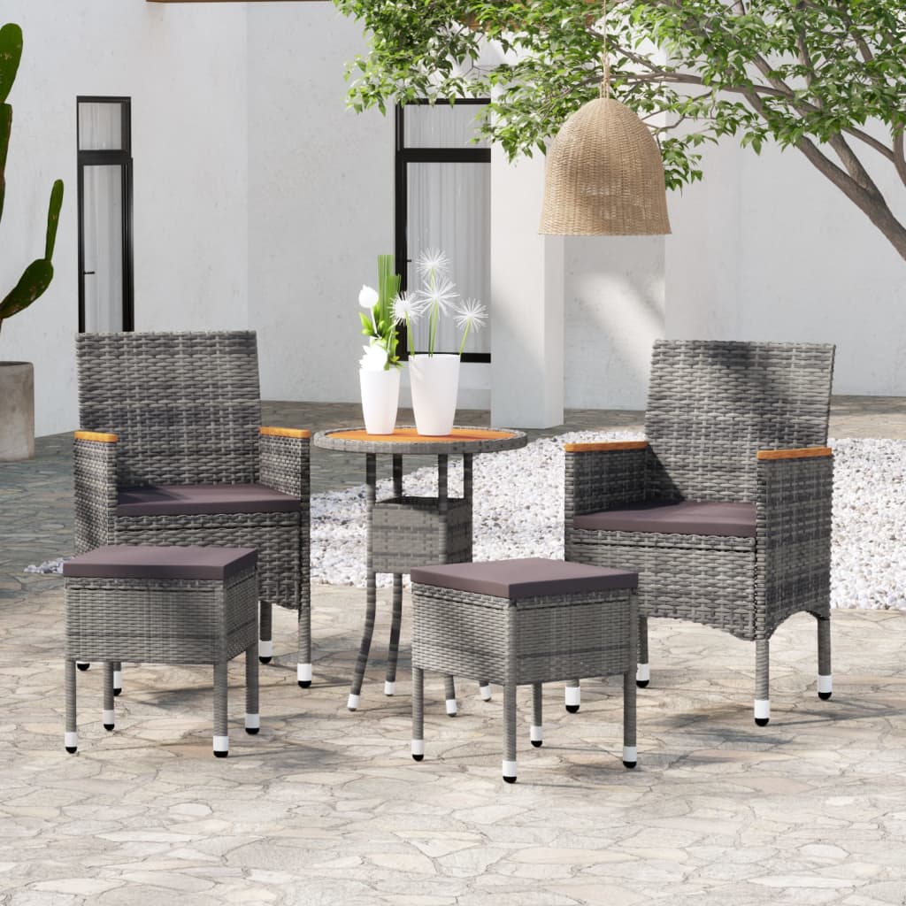5 Pcs conjunto lounge para jardim vime PE cinzento
