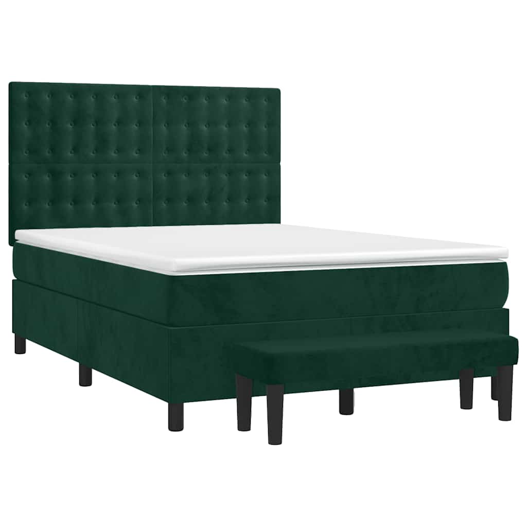 Cama com molas/colchão 140x200 cm veludo verde-escuro