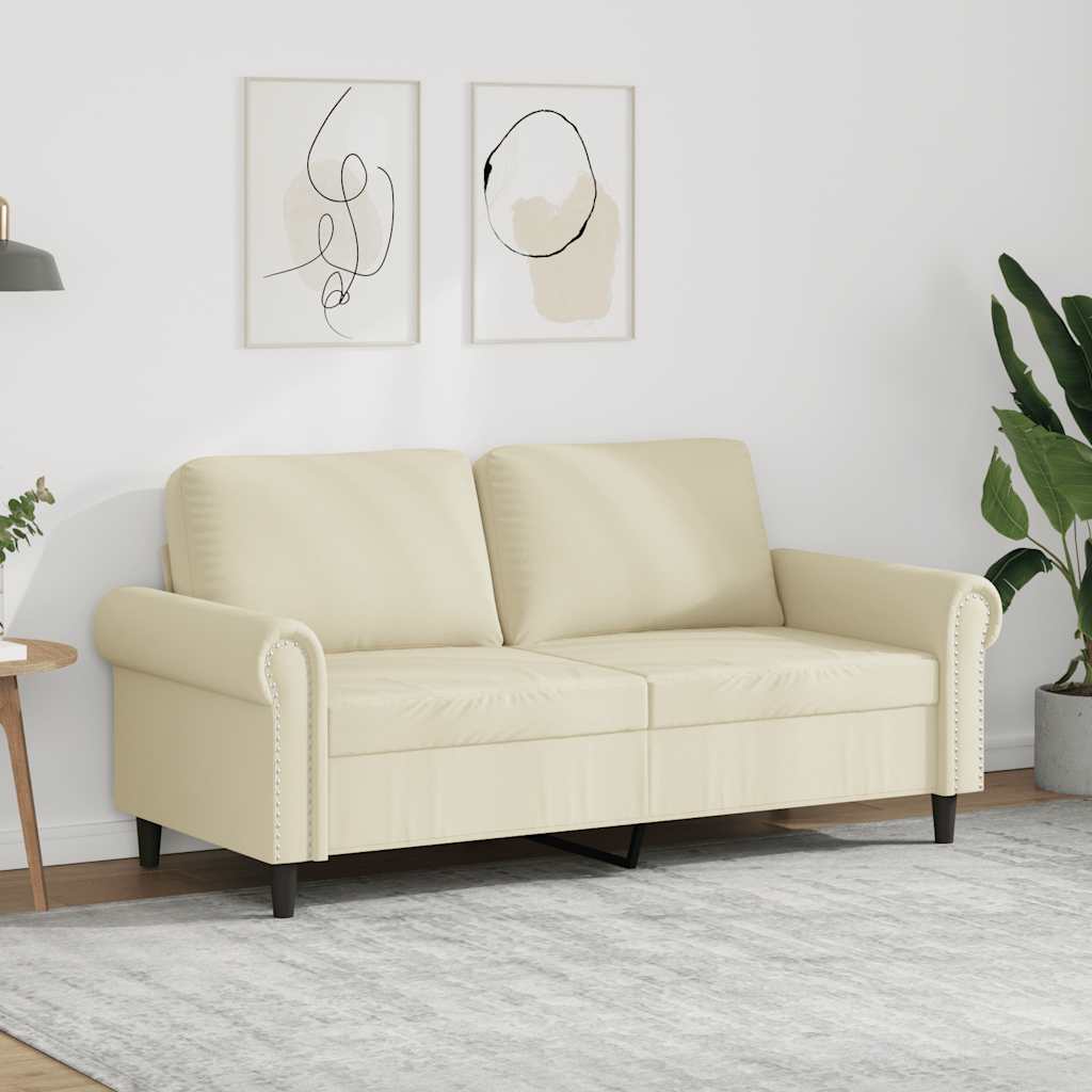 Sofá de 2 lugares 140 cm couro artificial cor creme