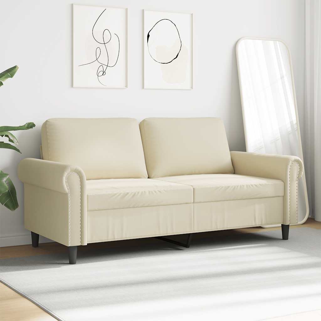 Sofá de 2 lugares 140 cm couro artificial cor creme