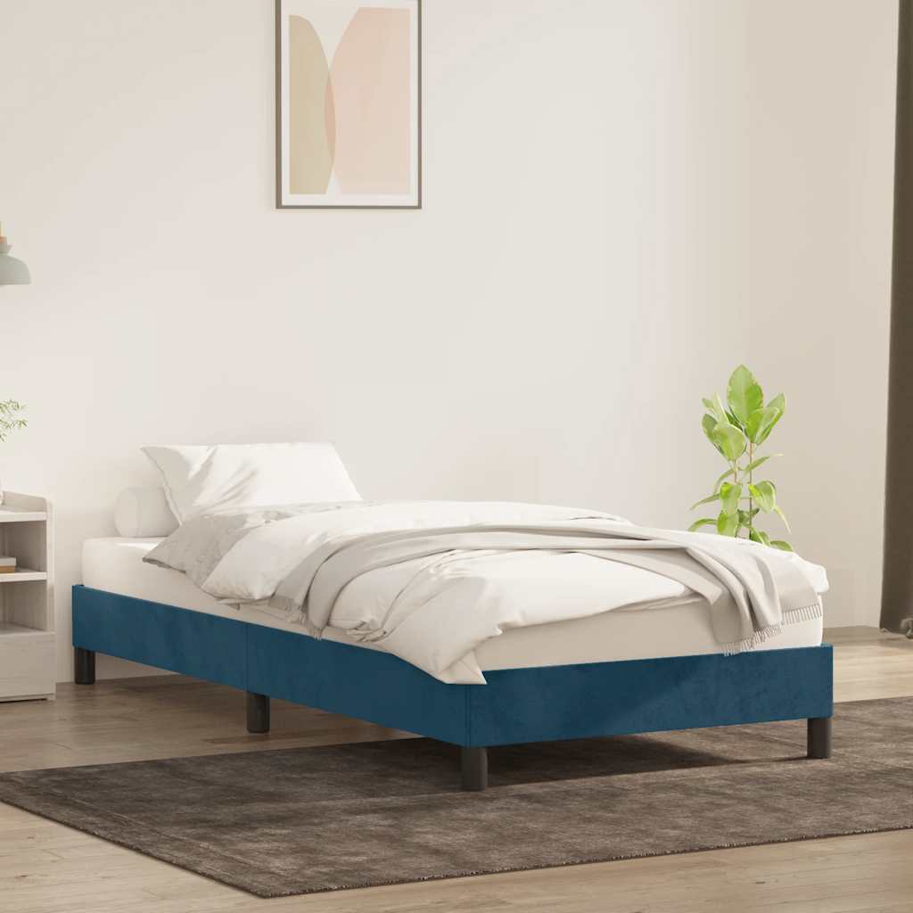 Estrutura de cama sem colchão 100x210 cm veludo azul