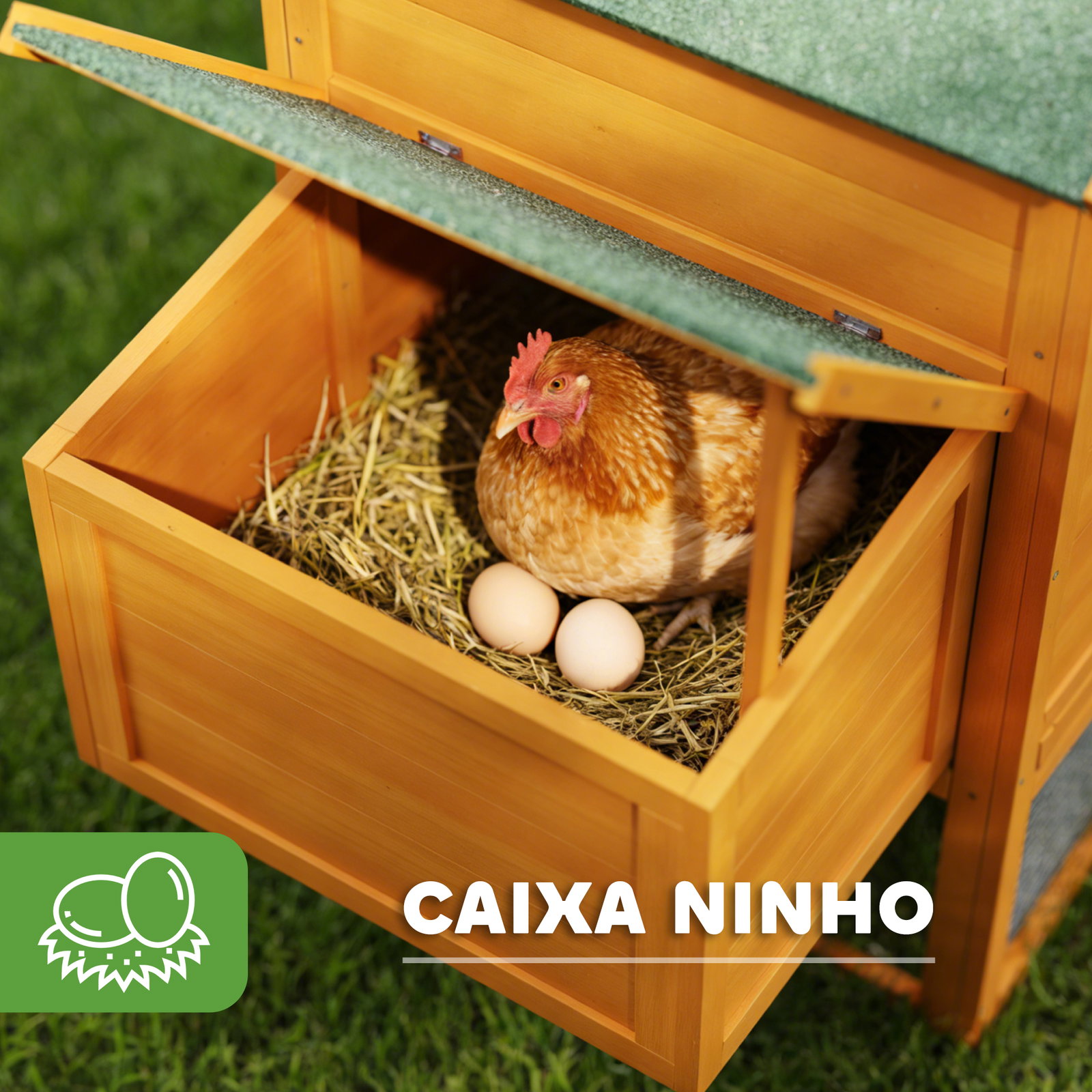Galinheiro de madeira para 3-6 galinhas com teto asfáltico porta com trava bandeja amovível e rampa 297,5x68x118cm madeira