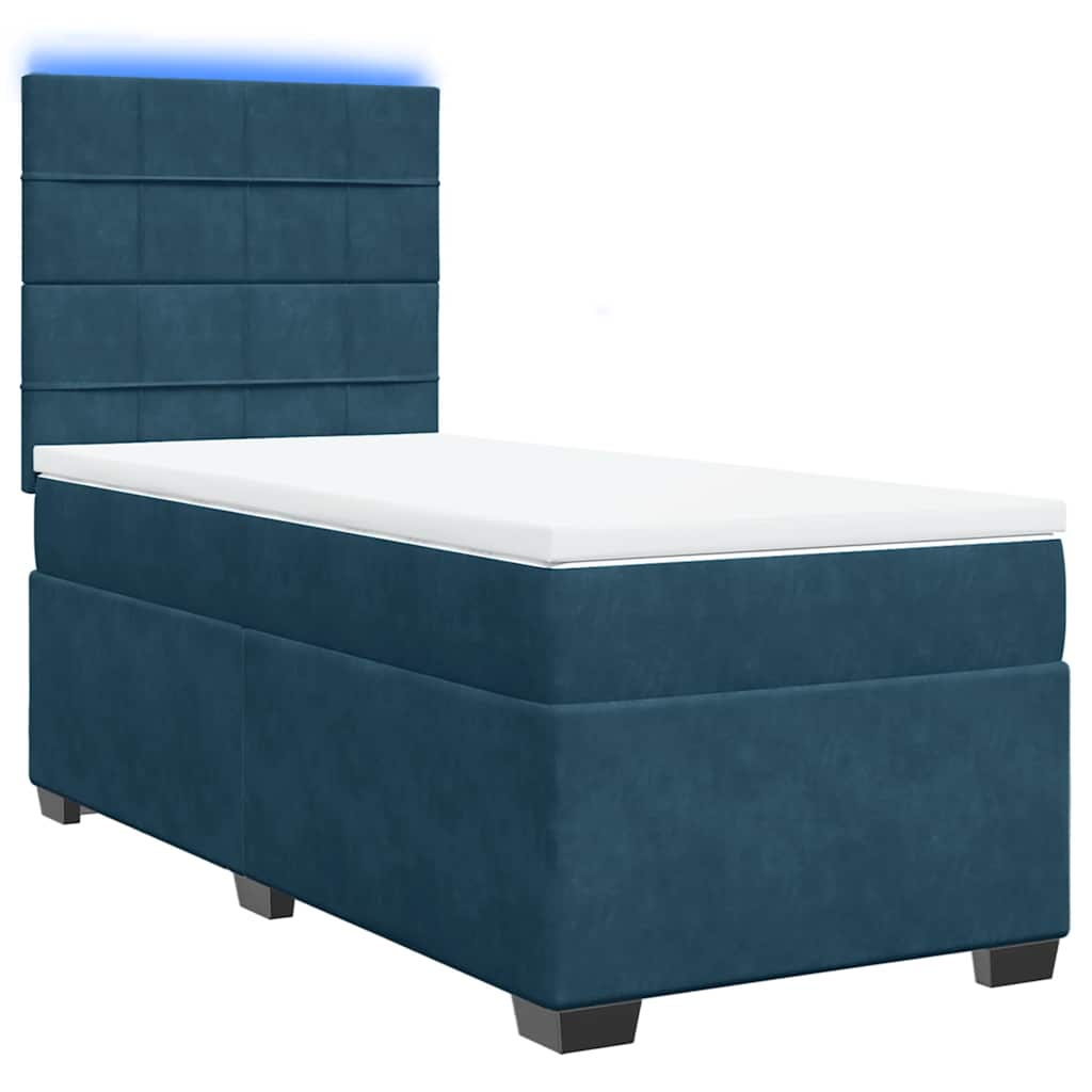 Cama boxspring com colchão 100x200 cm veludo azul