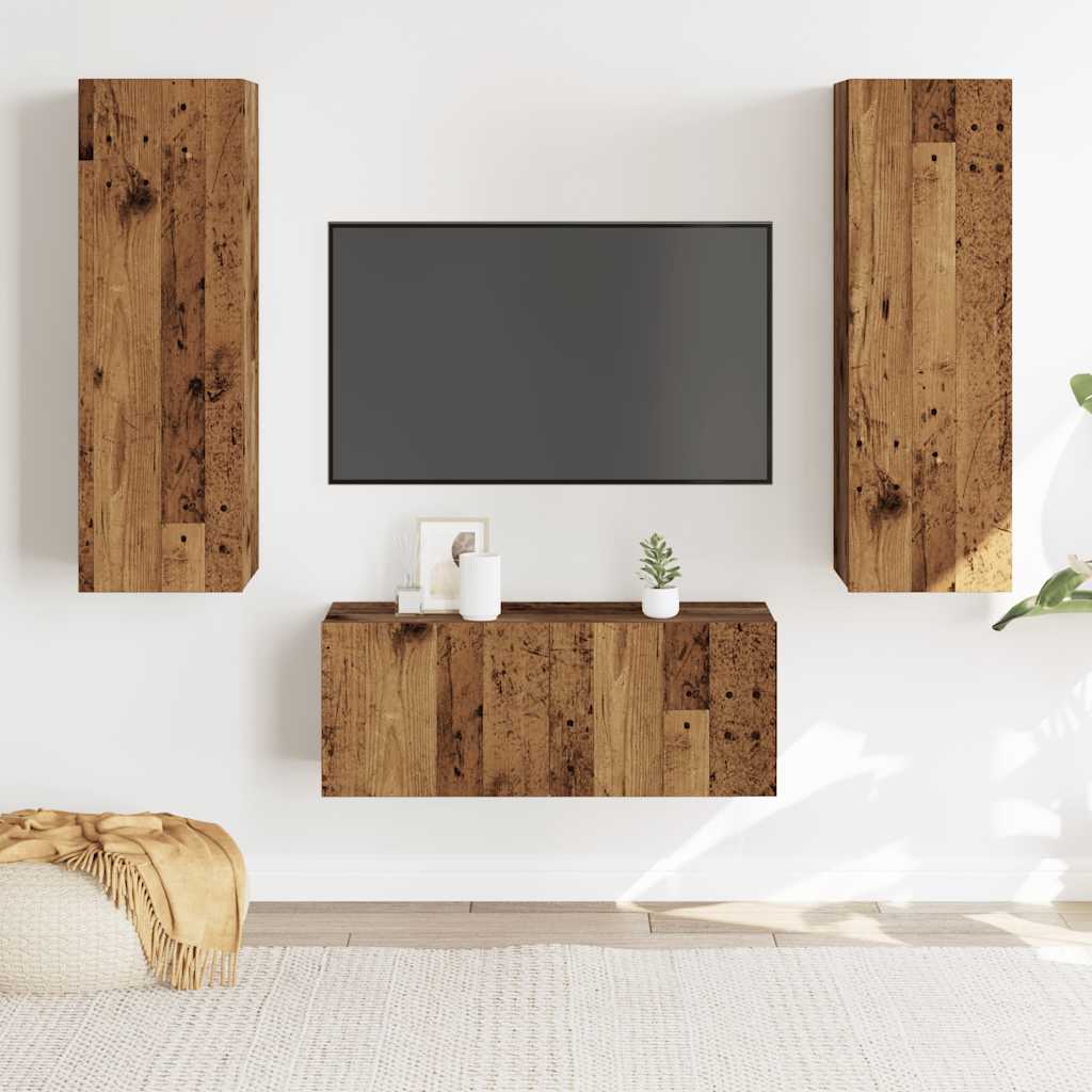 Armários de TV montados na parede 3 pcs madeira velha