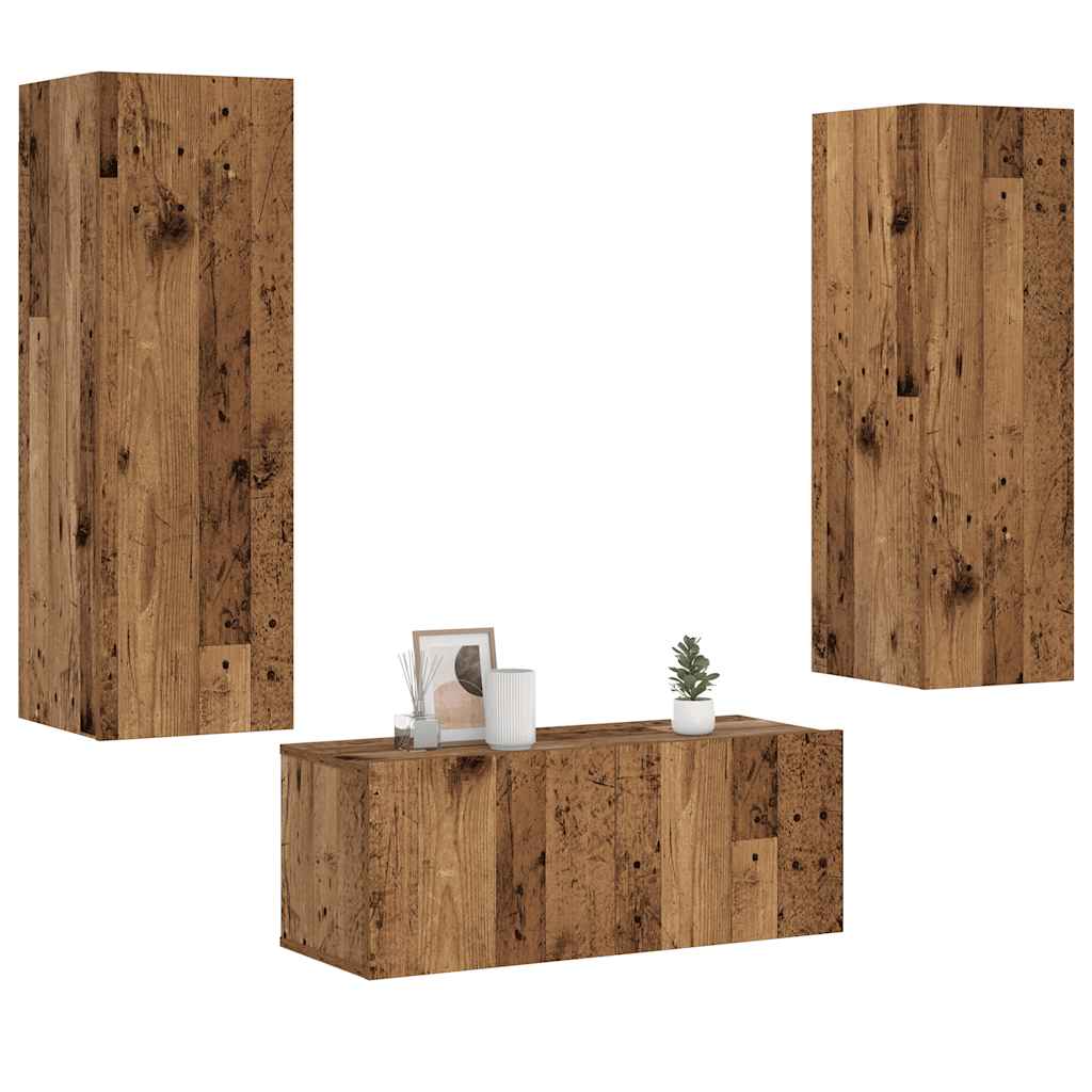 Armários de TV montados na parede 3 pcs madeira velha