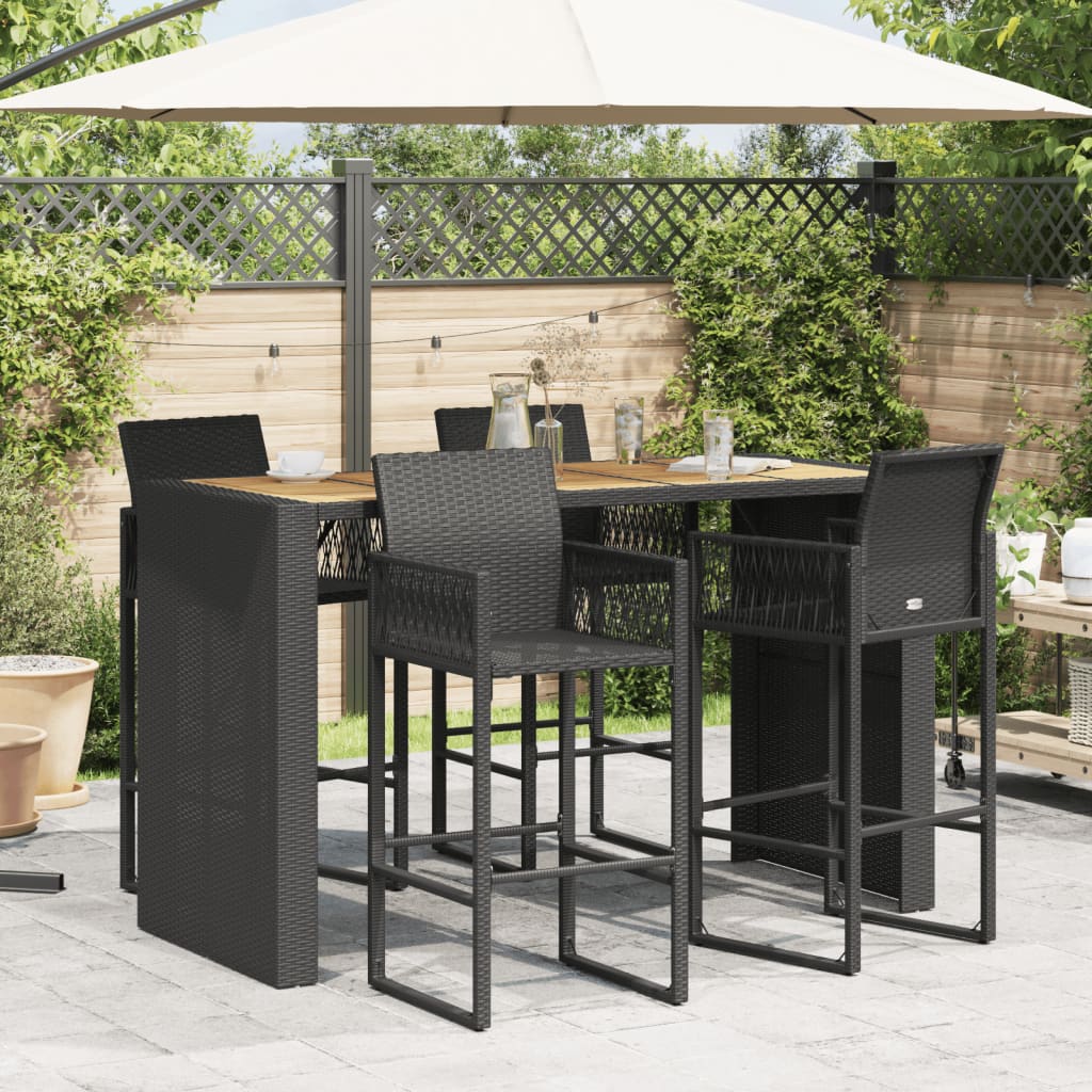 Mesa de bar para jardim com tampo em acácia vime PE preto