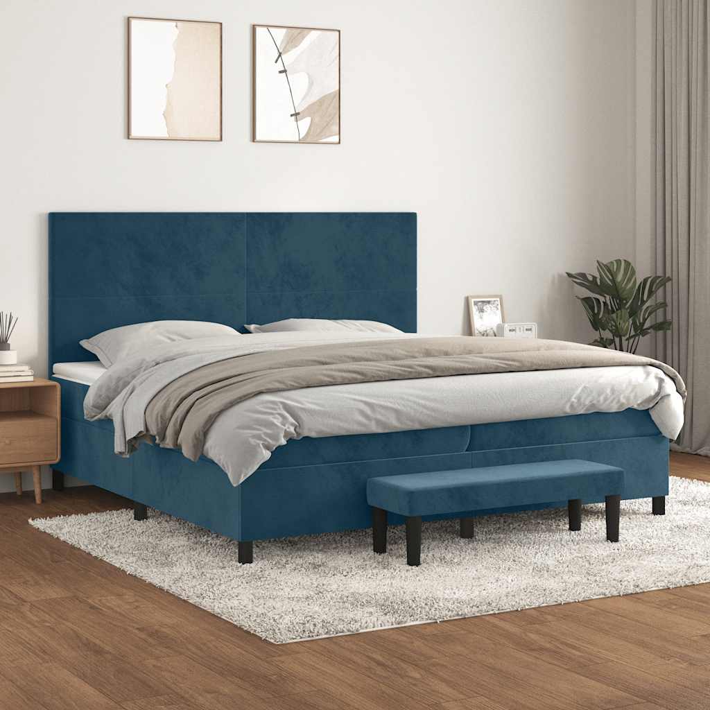 Cama com molas/colchão 200x200 cm veludo azul-escuro