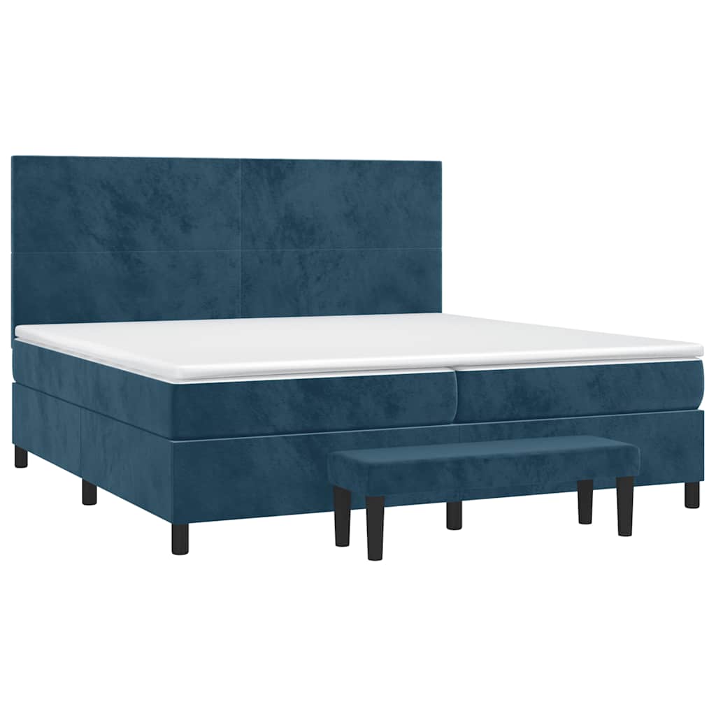 Cama com molas/colchão 200x200 cm veludo azul-escuro