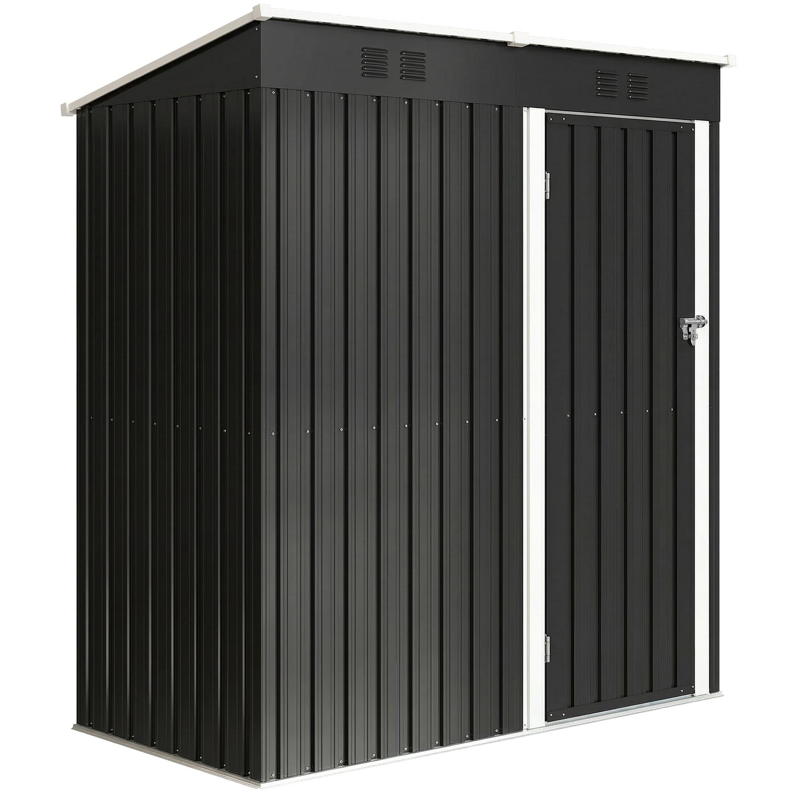 Abrigo de jardim exterior 1,37 m² 163x90x179 cm com porta com fechadura e grelhas de ventilação cinzento escuro