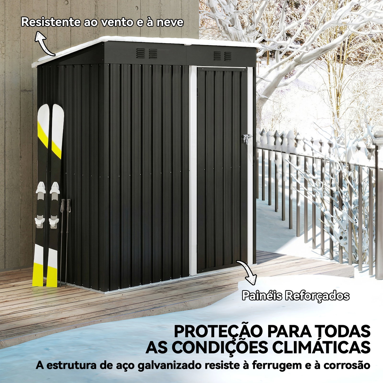 Abrigo de jardim exterior 1,37 m² 163x90x179 cm com porta com fechadura e grelhas de ventilação cinzento escuro