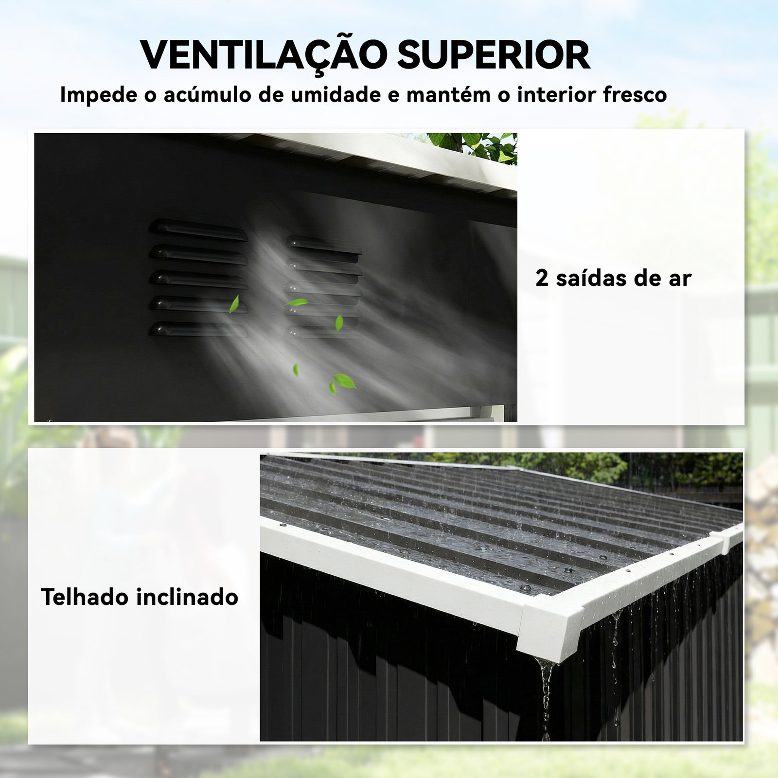 Abrigo de jardim exterior 1,37 m² 163x90x179 cm com porta com fechadura e grelhas de ventilação cinzento escuro