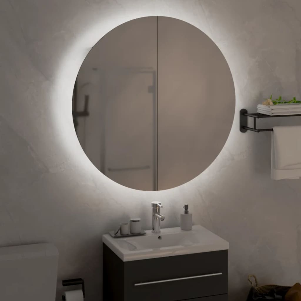 Armário p/ casa de banho c/ espelho redondo e leds branco