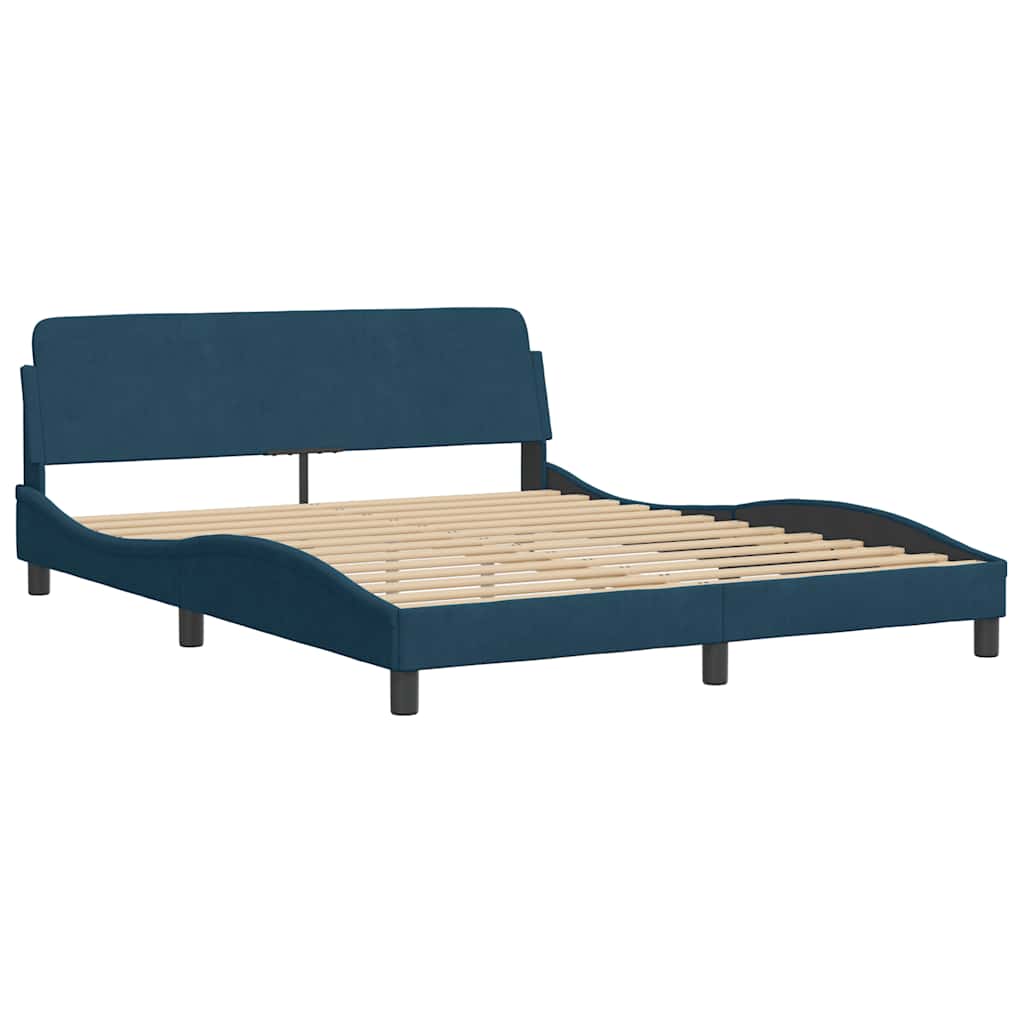Estrutura de cama com cabeceira dover 160x200 cm veludo azul