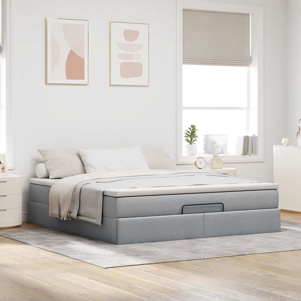 Estrutura de cama otomana com colchão 180x200 cm cinzento claro