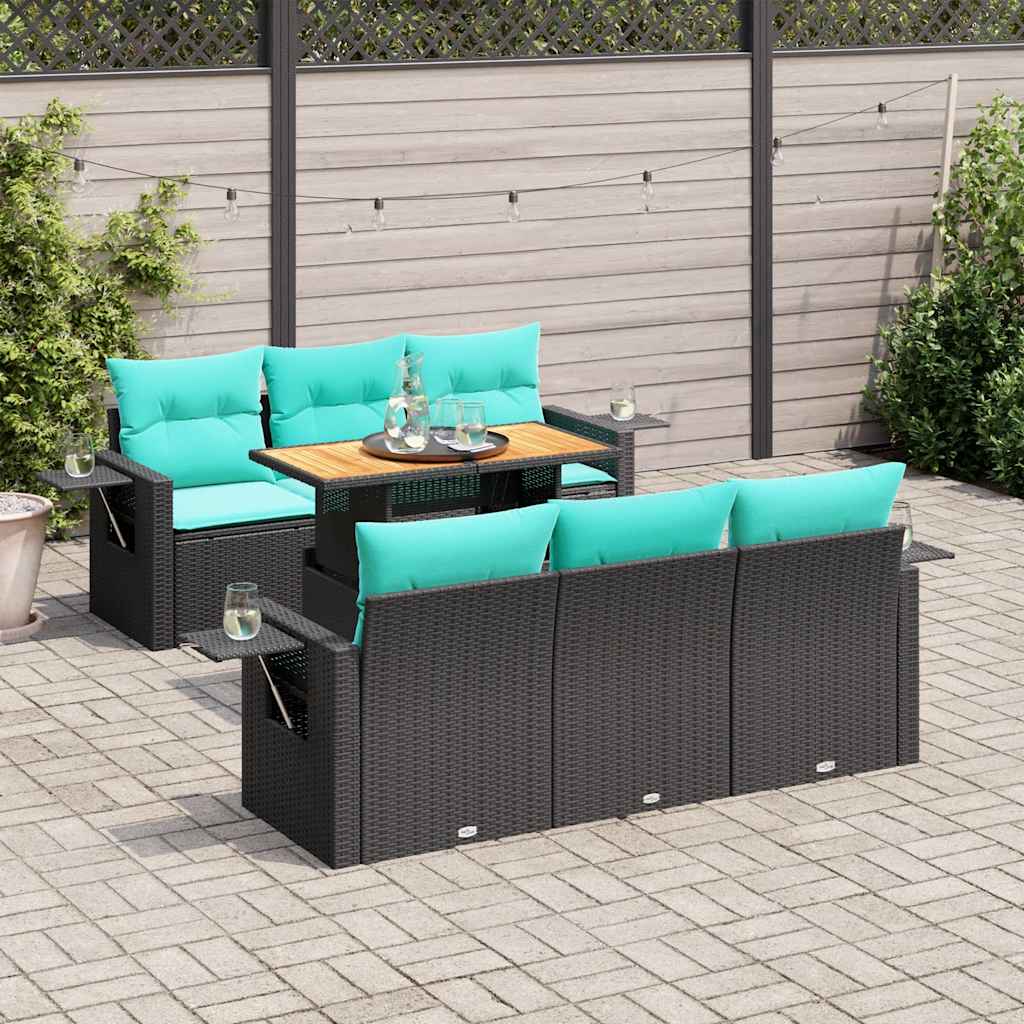 7 Pcs conjunto de sofás p/ jardim c/ almofadões vime PE preto