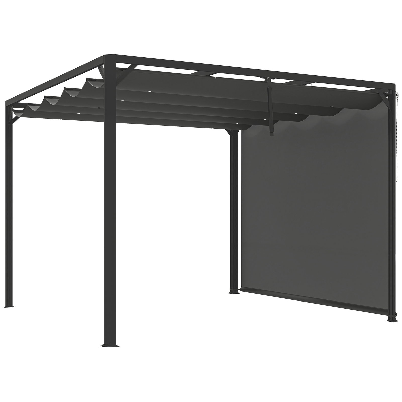 Pérgola de jardim de alumínio 3x3 m com teto retrátil e lateral enrolável upf30+ pérgola para exterior cinzento