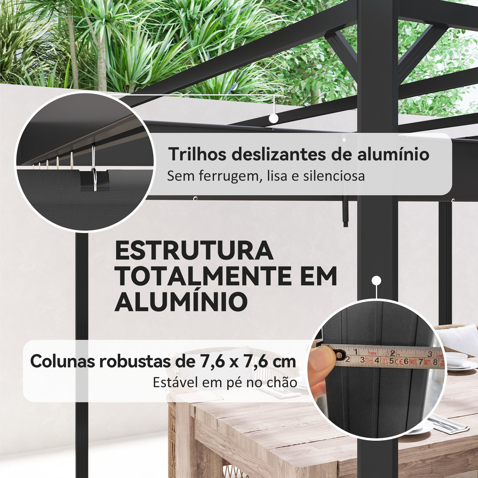 Pérgola de jardim de alumínio 3x3 m com teto retrátil e lateral enrolável upf30+ pérgola para exterior cinzento