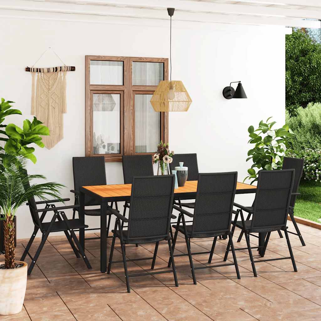 9 Pcs conjunto de jantar para jardim preto e castanho