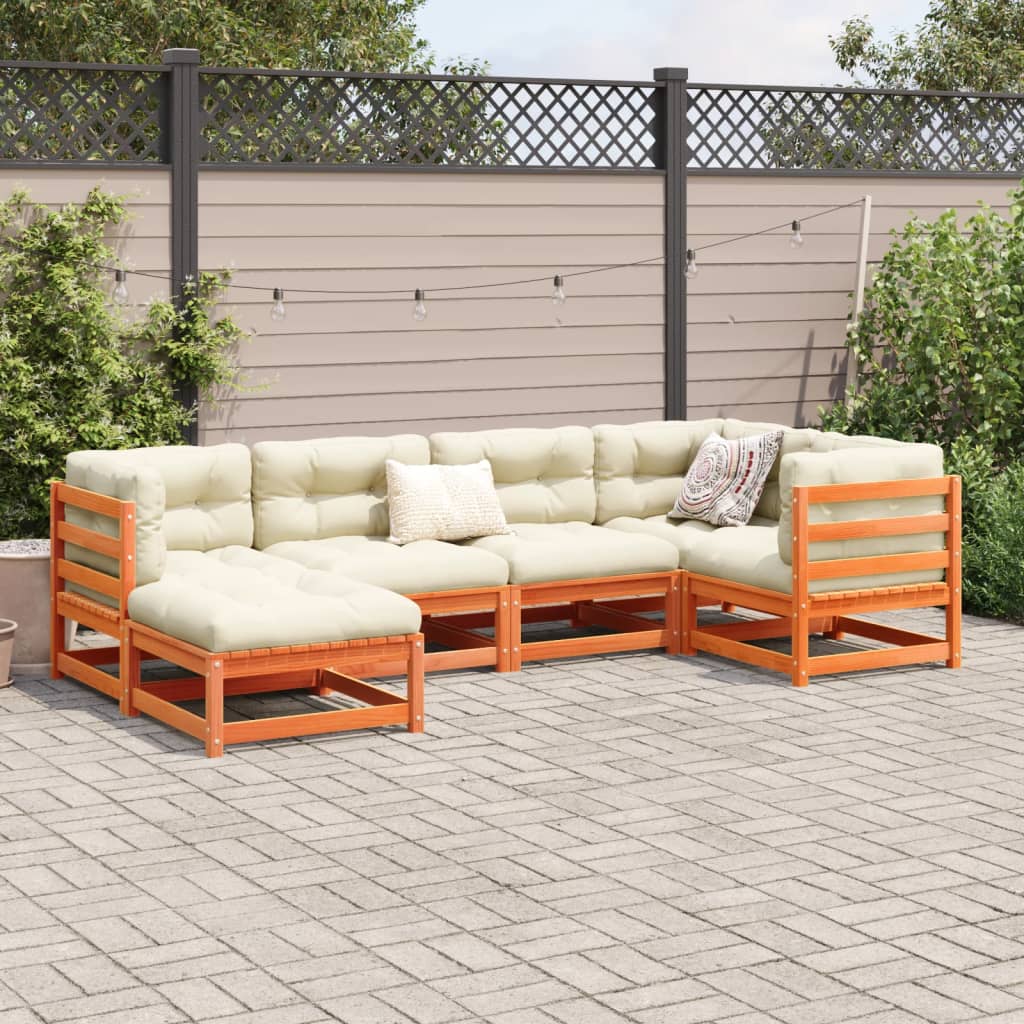 6 Pcs conj. sofás jardim almofadões pinho maciço castanho cera