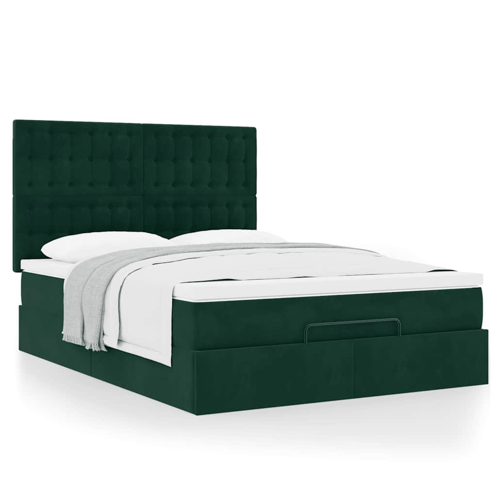 Estrutura de cama otomana com colchão verde escuro veludo