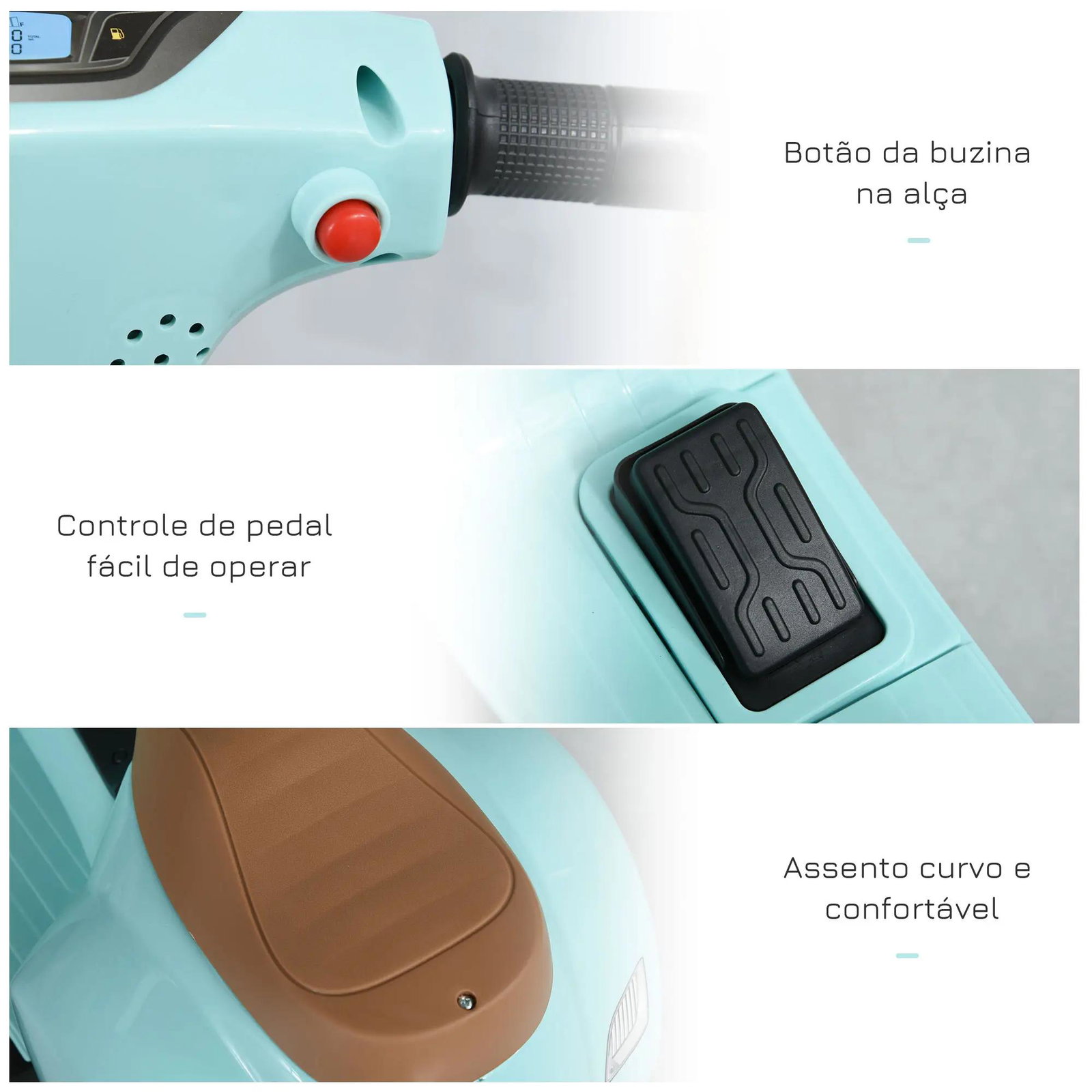 Mota elétrica para crianças acima de 18 meses com licença faróis buzina e 4 rodas 66,5x38x52 cm verde