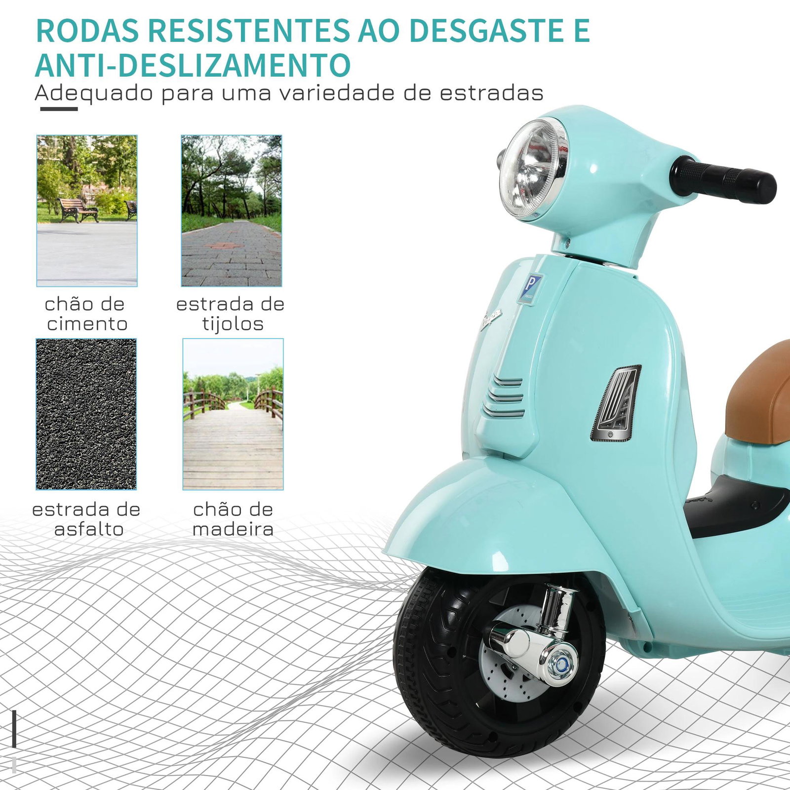 Mota elétrica para crianças acima de 18 meses com licença faróis buzina e 4 rodas 66,5x38x52 cm verde