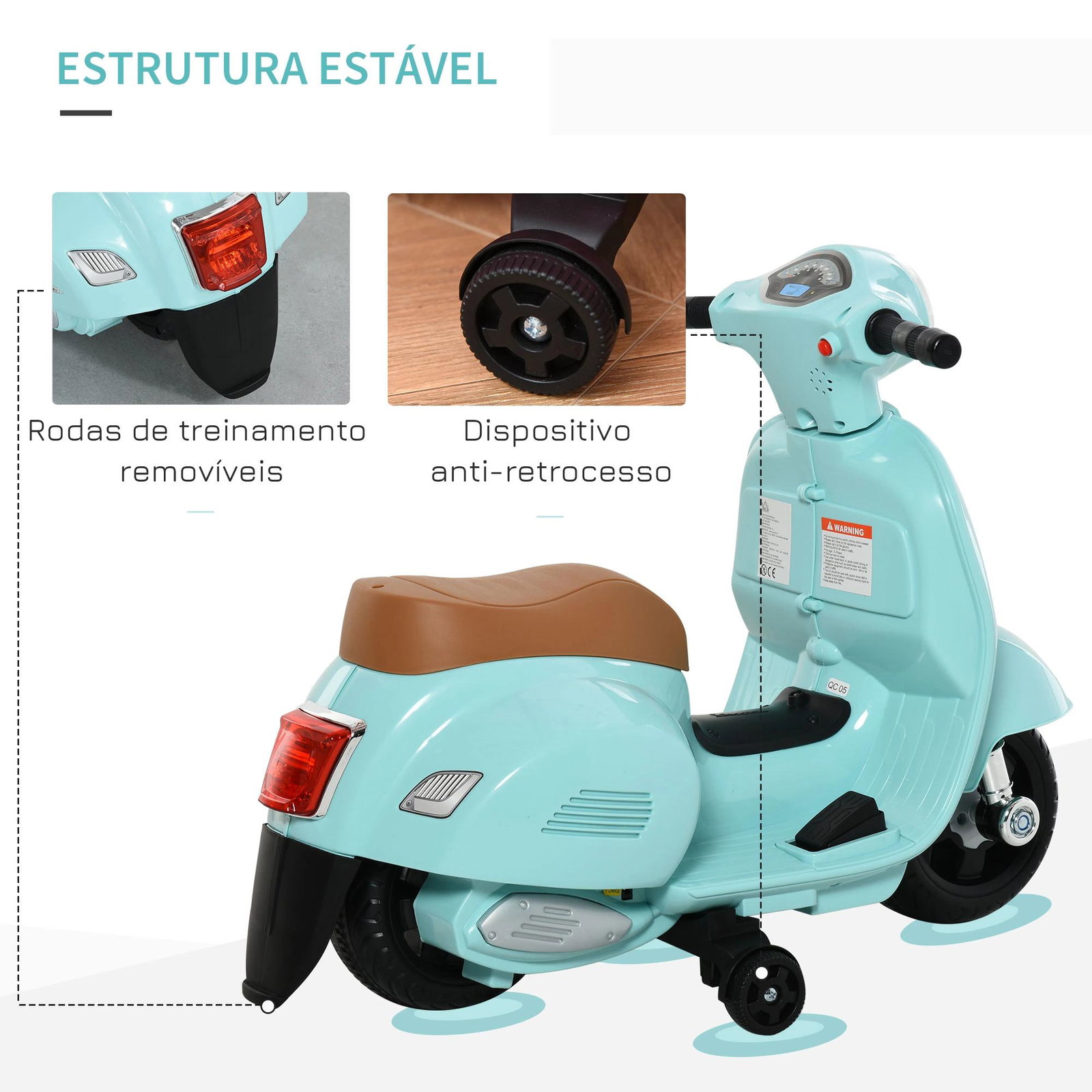 Mota elétrica para crianças acima de 18 meses com licença faróis buzina e 4 rodas 66,5x38x52 cm verde