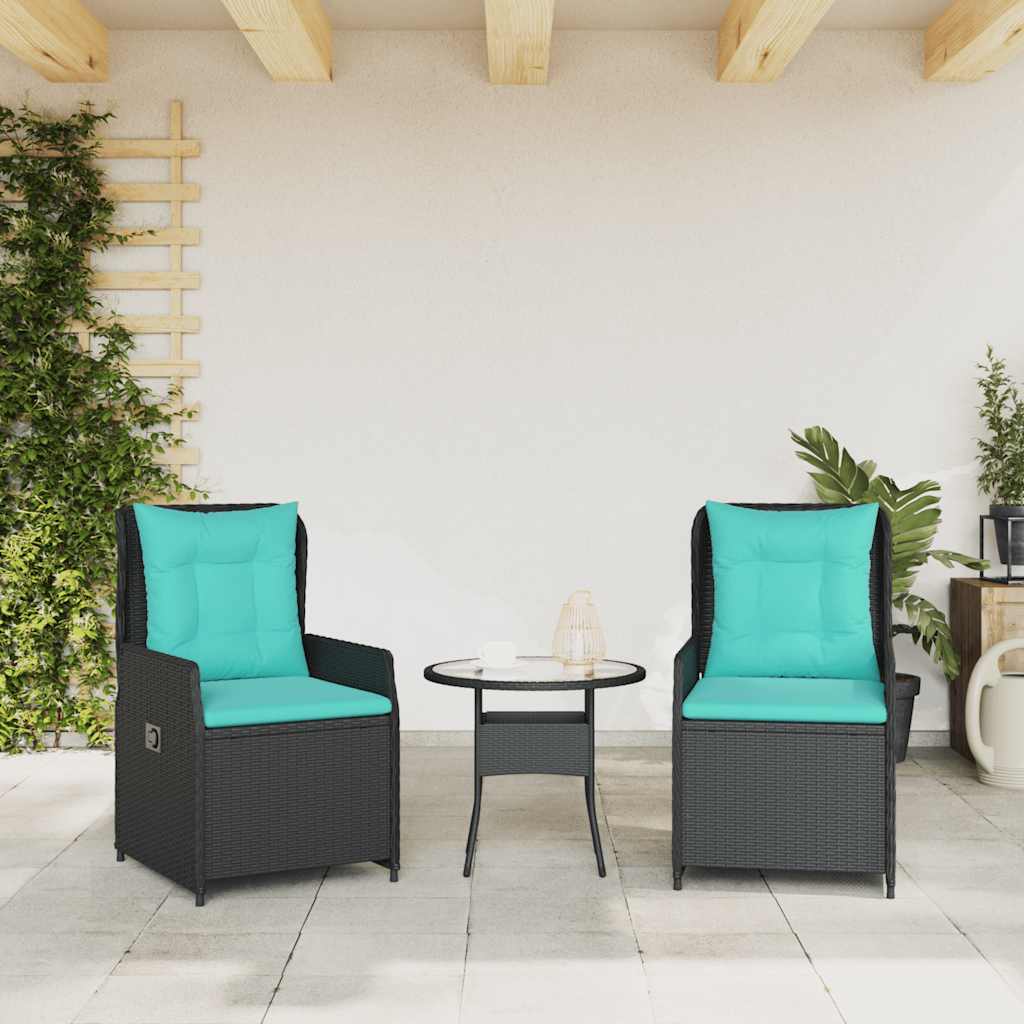 Conjunto de 2 cadeiras de jardim reclináveis em rattan sintético preto