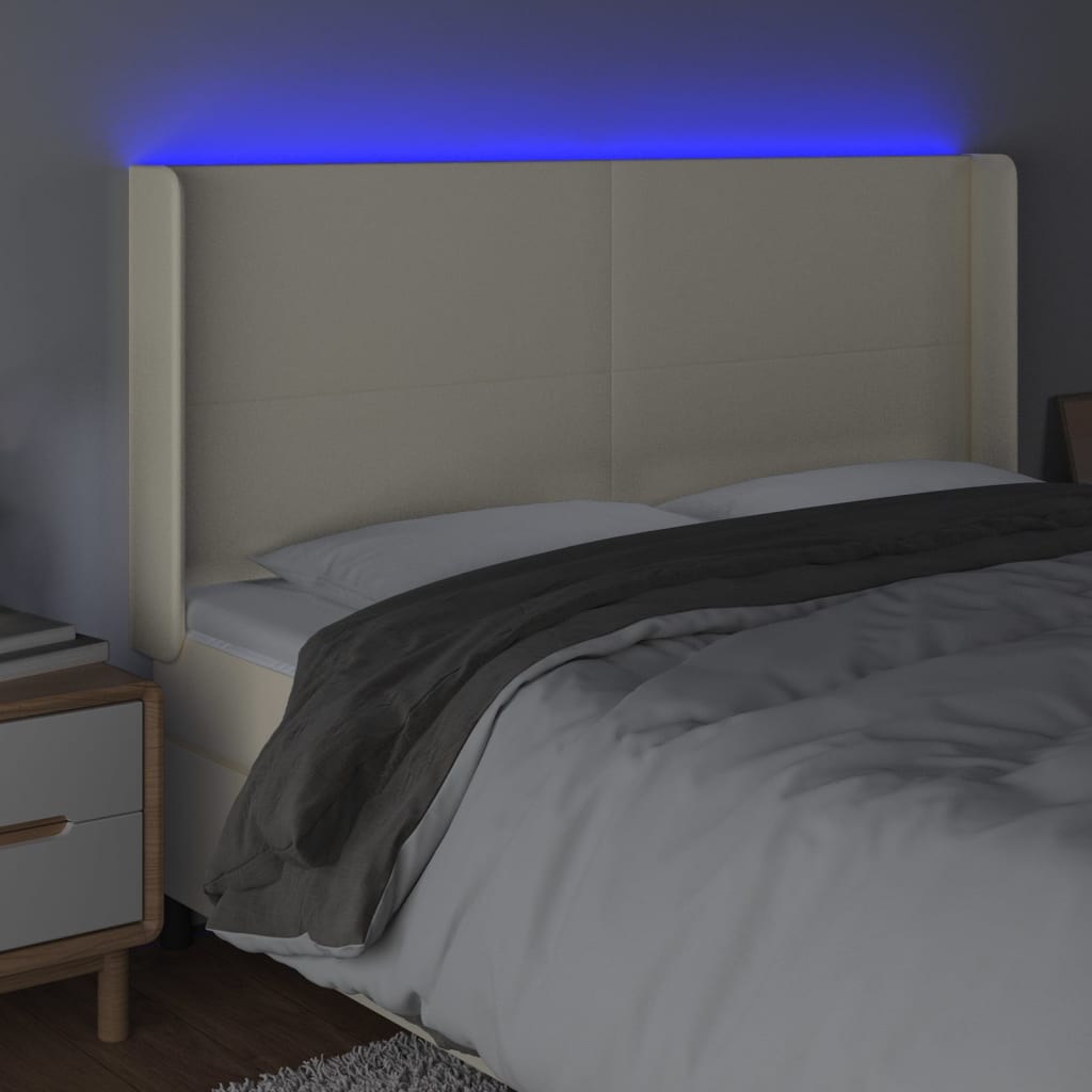 Cabeceira cama c/ LED 203x16x118/128 cm couro artificial crème