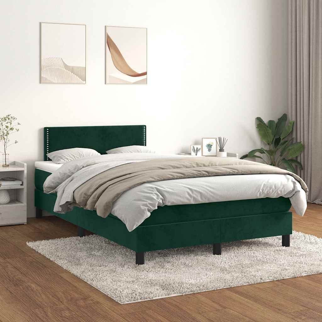 Cama boxspring com colchão 120x200 cm veludo verde-escuro