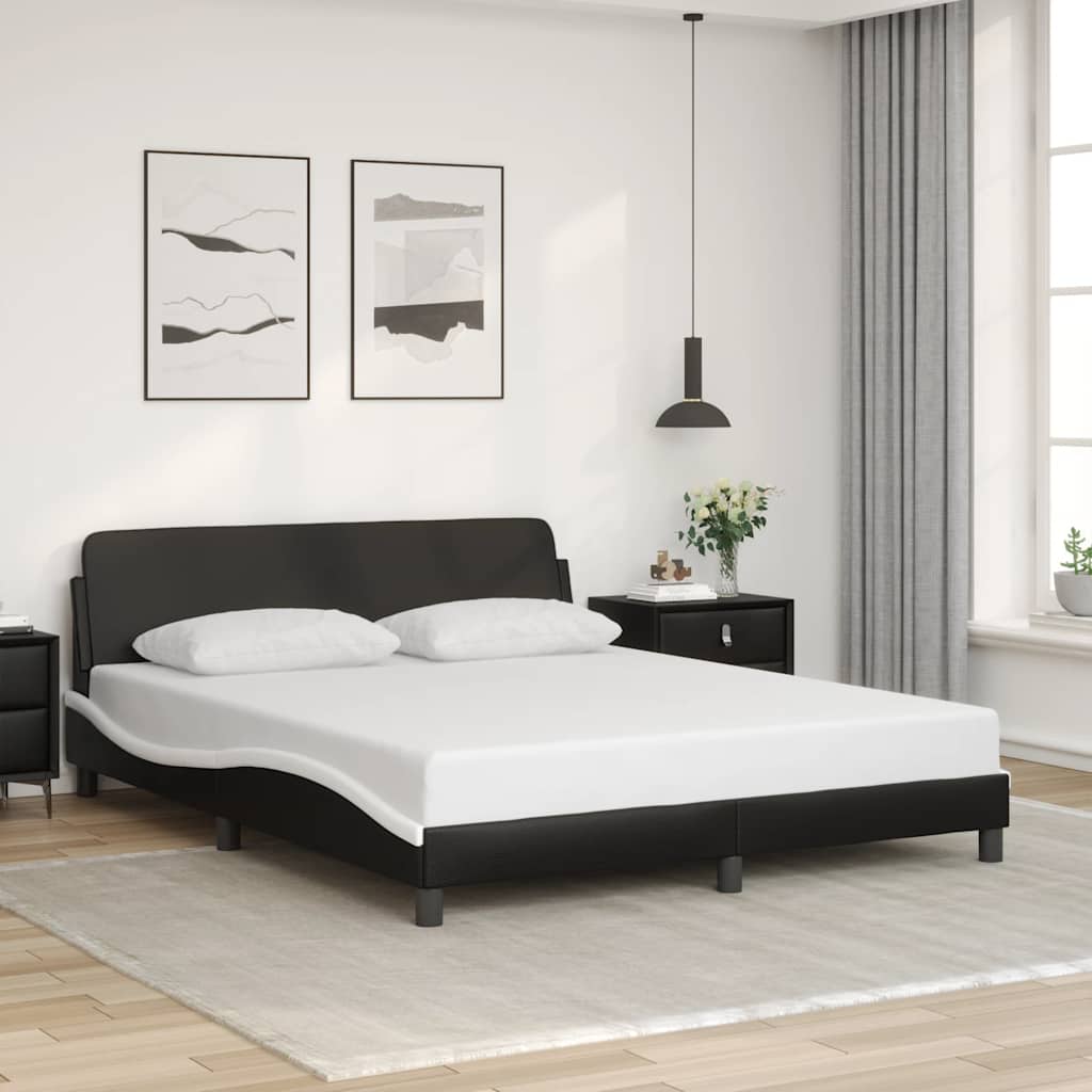 Estrutura de cama dover 152x203 couro artif. preto/branco