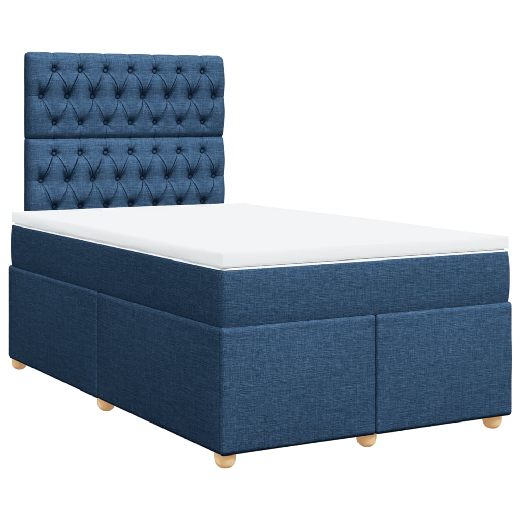 Cama boxspring com colchão 120x190 cm tecido azul